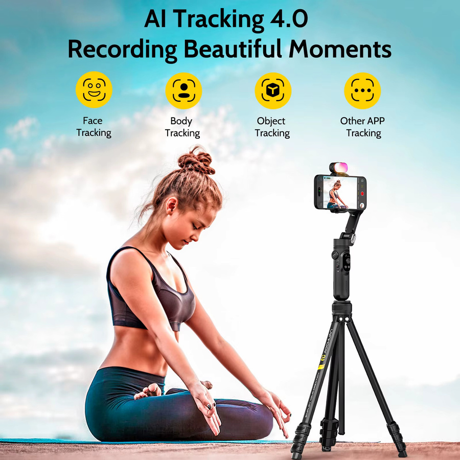 AOCHUAN Smart X Kompletter Combo-Hand-Gimbal-Stabilisator für iPhone und Android Smartphone mit Bodenstehendem Stativ in Schwarz - Bild 5
