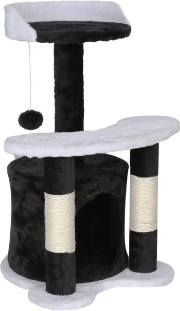 Wiltec Kratzbaum mit Höhle und integriertem Spielzeug in Schwarz/Weiß, Höhe: 67 cm - Bild 1