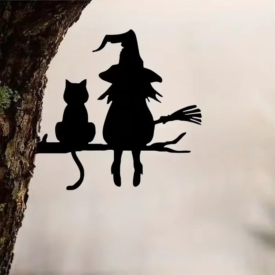 Hello Young Gartenstecker Hexe und Katze aus Metall in Schwarz als Halloween Dekoration für Garten und Hof - Bild 3