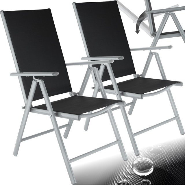 tectake Aluminium-Gartenstuhl Marilena klappbar aus Textilene, Schwarz-Silber, B/T/H: 56 x 67 x 105 cm, 2er Set - Bild 1