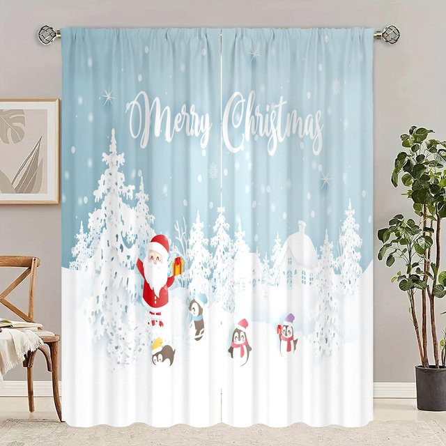 2er-Set weihnachtliche Dekoration Vorhänge mit winterlichem Print, Weiß, Breite: 76,2 cm, Höhe: 165,1 cm - Bild 1