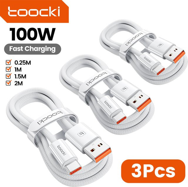 Toocki USB auf USB-C Schnellladekabel mit 100W Leistung, weißes Typ-C Datenkabel für iPhone und Samsung - Bild 1