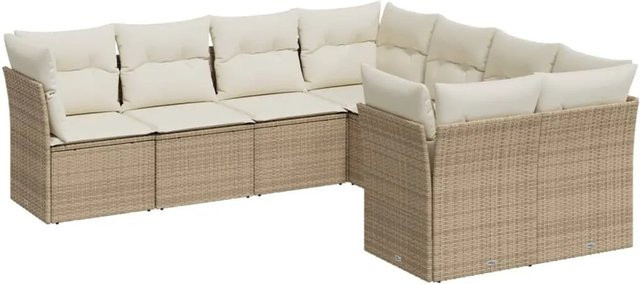 vidaXL 8-tlg Garten-Sofagarnitur L-Form aus Poly Rattan in Beige mit Kissen und abnehmbaren Bezügen - Bild 1