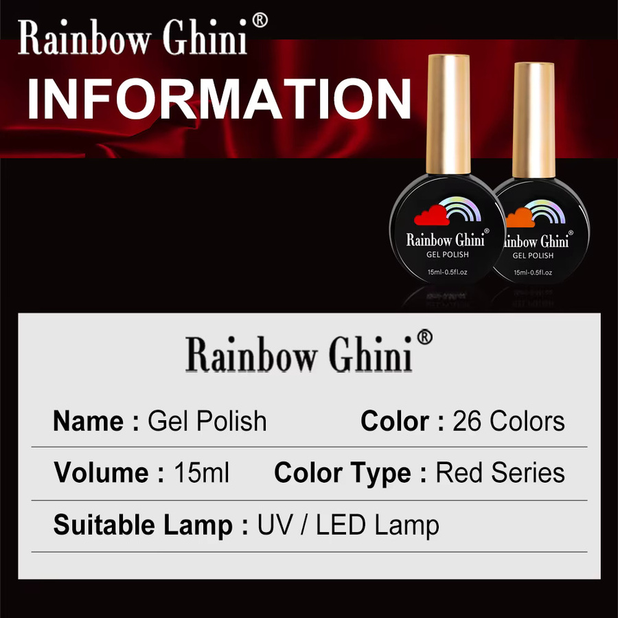 Rainbow Ghini Nagellack, Rot, Glänzend, 15 ml - Bild 2