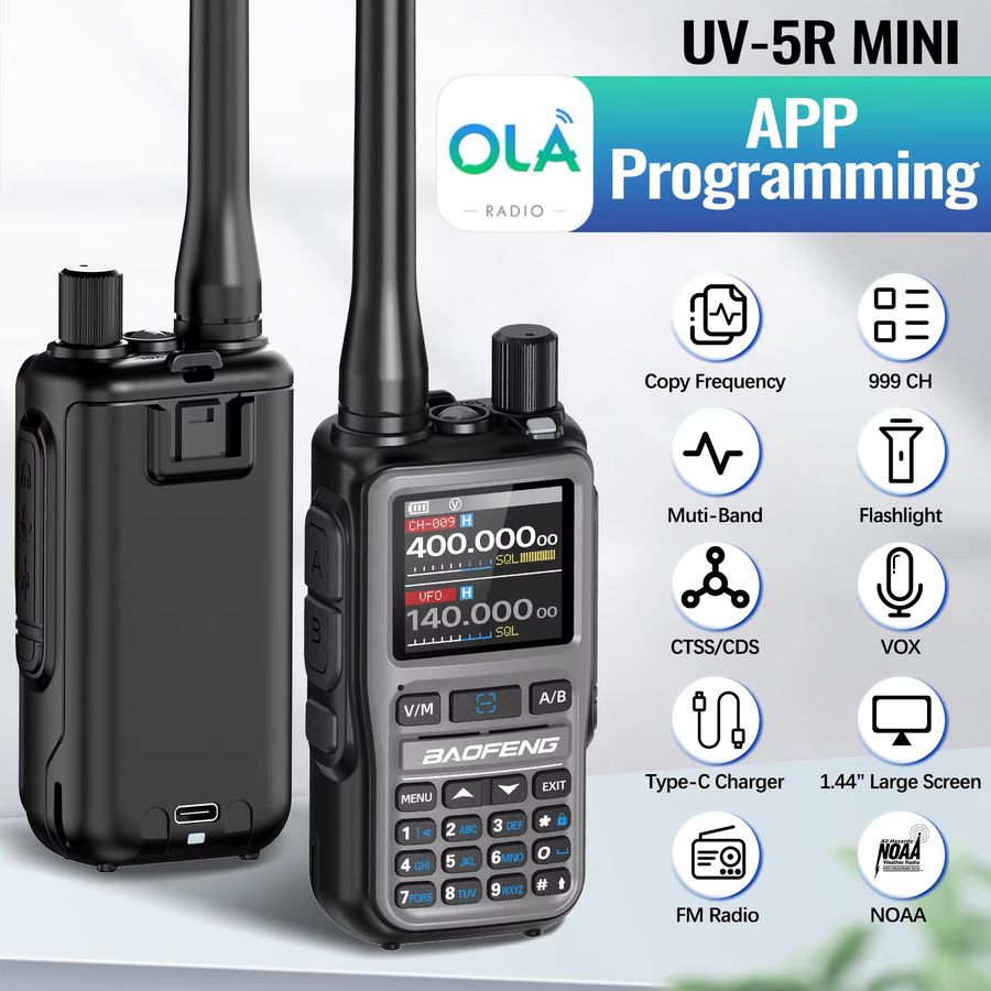 Baofeng UV-5R Mini Walkie Talkie Set mit Bluetooth und USB-C, 2er Pack, Schwarz und Grau - Bild 3