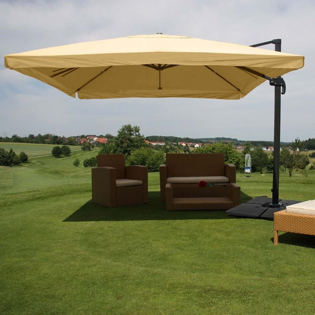 Gastronomie-Ampelschirm MCW A96 mit Ständer, Farbe: Beige, Material: Polyester, Alu und Stahl, B/T/H: 300 x 400 x 100 cm - Bild 1