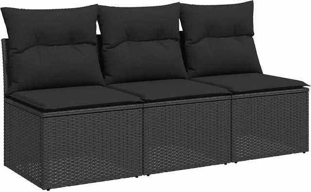 vidaXL Gartensofa 3-Sitzer aus Polyrattan mit Kissen in Schwarz - Bild 1