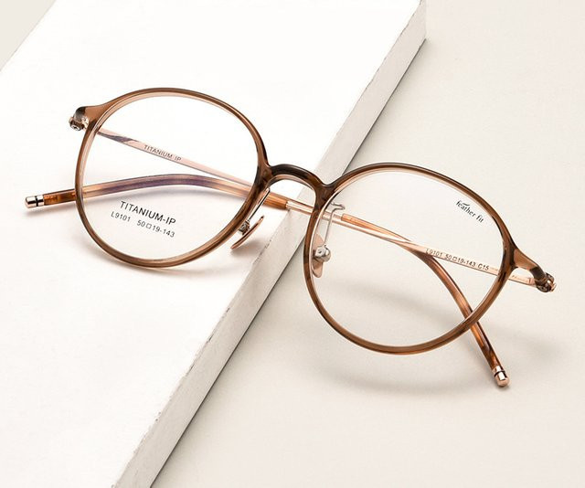 Gmei Optical L9101Y Korrektionsbrille, Rund, Titan, Vollrand, Braun, Damen - Bild 1