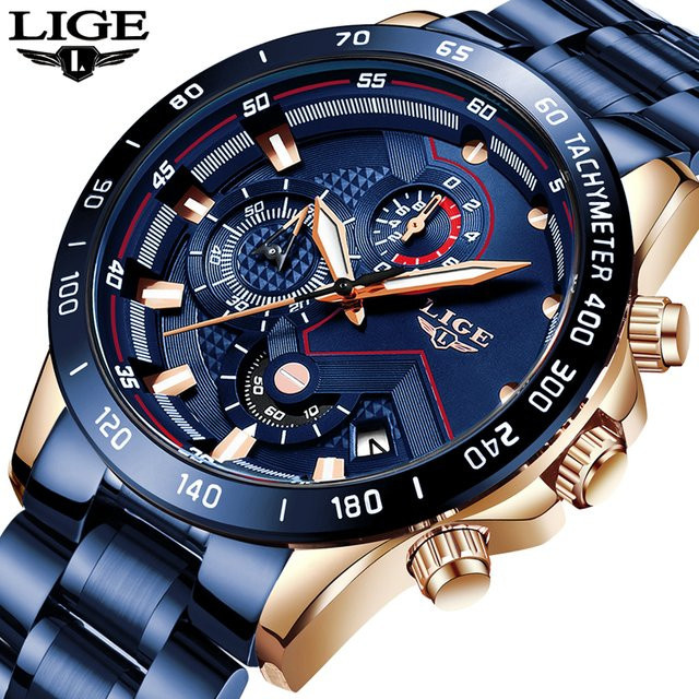 LIGE Chronograph, Edelstahl, Quarz, Datum, Herren - Bild 1