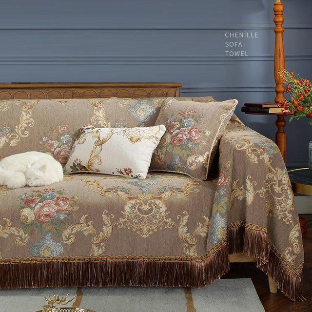 Chenille Sofa Überwurf mit Quasten in Jacquard-Optik, kratzfest und waschbar, B/B: 180 x 200 cm - Bild 1