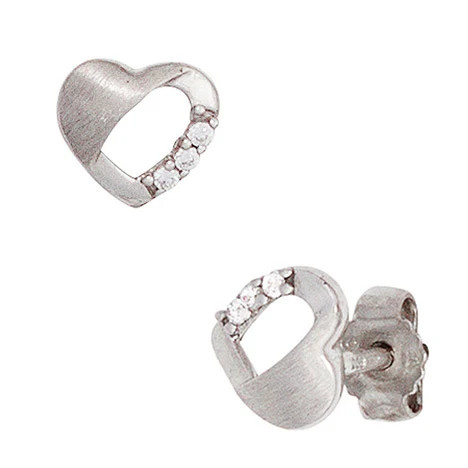 Colfem Ohrstecker Herz, 925 Sterling Silber, mattiert, 6 Zirkonia - Bild 1