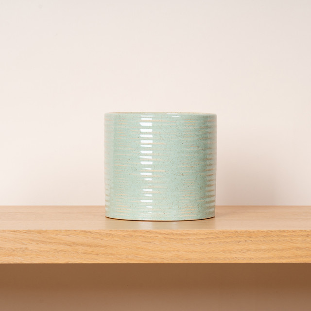 Keramik Übertopf BLUME2000 mit Dots in Grün, Höhe: 14 cm, Breite: 14 cm, Tiefe: 13 cm - Bild 1
