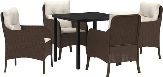 vidaXL 5-teiliges Garten-Ess-Set aus Poly-Rattan in Braun mit Kissen und rechteckigem Tisch - Bild 1