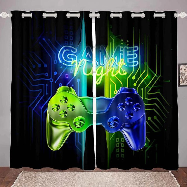 Yiran Furniture Digital Gamepad Controller Vorhänge mit 3D Grün Fluoreszierendem Druck, semi-transparent, B/T/H: 100 x 50 x 130 cm - Bild 1