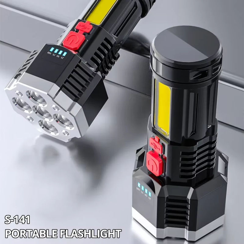 ESMARTER LED-Taschenlampe mit 7 LEDs und COB-Seitenlicht, wiederaufladbar, Schwarz, ABS-Material - Bild 3