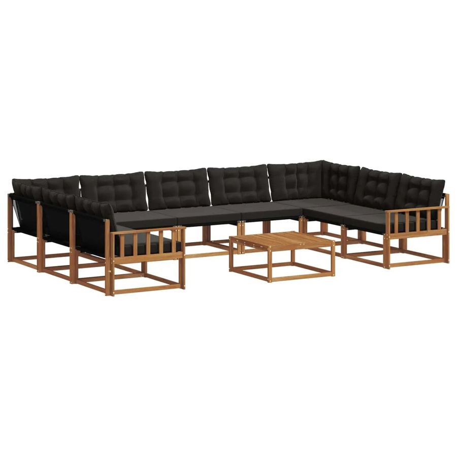 vidaXL Outdoor-Sofagarnitur aus massivem Akazienholz mit Textilene und Kissen, 10-teilig, Natur und Schwarz - Bild 2