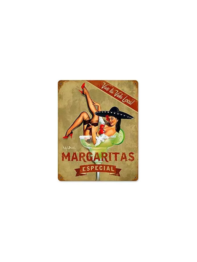 Dazouxu Vintage Metallschild Margarita Especial Pin-Up-Girl Wanddekoration aus Aluminium, Mehrfarbig, Breite: 20,0 cm, Höhe: 14,0 cm - Bild 2