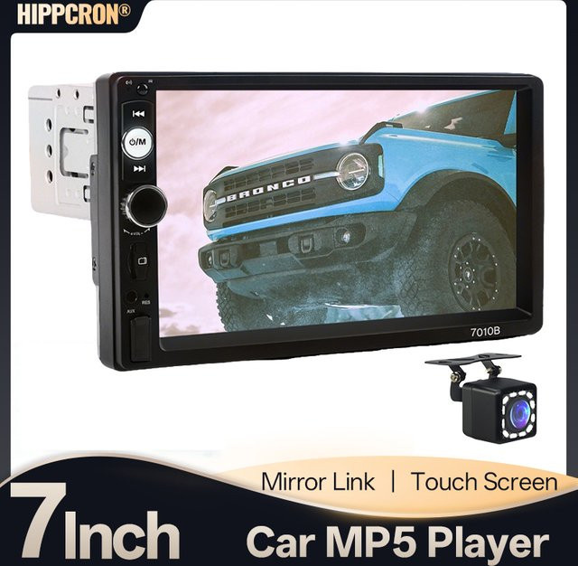 HIPPCRON 7 Zoll Autoradio MP5 mit Bluetooth, Multimedia-Videoplayer, FM-Empfänger, USB-A, TF und AUX in Schwarz - Bild 1