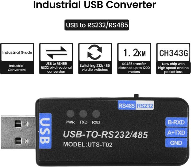 diymore USB-zu-RS485/RS232 Kommunikationsmodul bidirektionaler Halbduplex Seriell-Port-Konverter in Schwarz - Bild 1