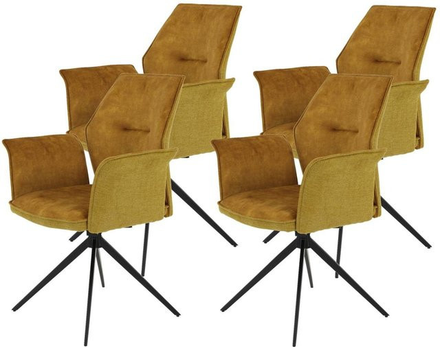 4er Set Armlehnstühle Hela Susanne in Schwarz und Gold aus Webstoff und Metall im Vintage-Design, B/H/T: 65 x 92 x 64 cm - Bild 1