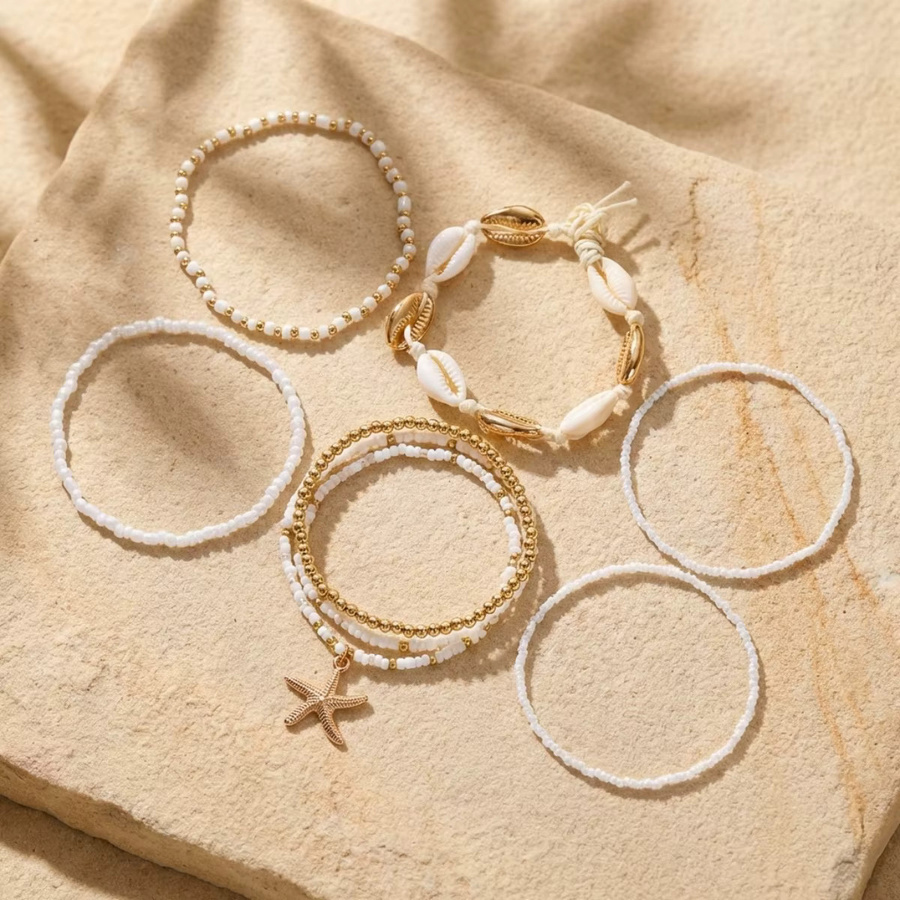 Rinhoo Fußkettchen-Set, Seestern-Anhänger, Gold, Perle, Unisex - Bild 2