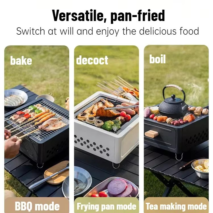 Quadratischer Holzkohlegrill für Outdoor und Camping in Schwarz oder Weiß, Tischgrill geschlossen, B/T/H: 31,0 x 31,0 x 15,5 cm - Bild 3