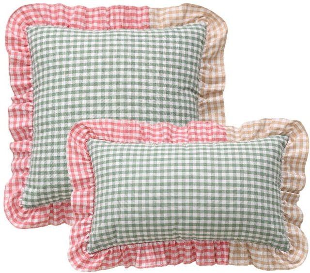 Karierte Kissenhülle JMG Clothing Patchwork mit Rüschen in Multicolour, B/B: 45 x 45 cm - Bild 1