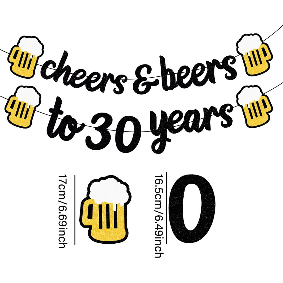 AFYPRTY Cheers to 30 Years Banner Schwarz-Gold Glitzer Girlande für die 30. Geburtstagsfeier - Bild 2