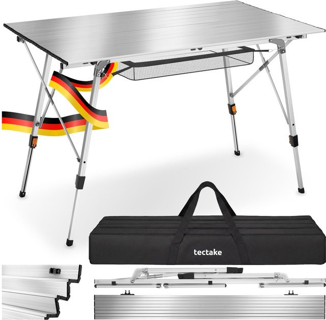 tectake Aluminium Campingtisch Bastian, faltbar und höhenverstellbar, Silber, B/T: 120 x 70,5 cm, Höhe: 58 – 79 cm - Bild 1