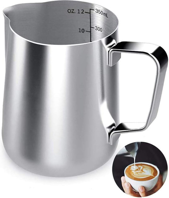 Abdo Milchaufschäumer Krug aus Edelstahl in Silber für Barista-Milchschaum und Kaffeezubehör - Bild 1