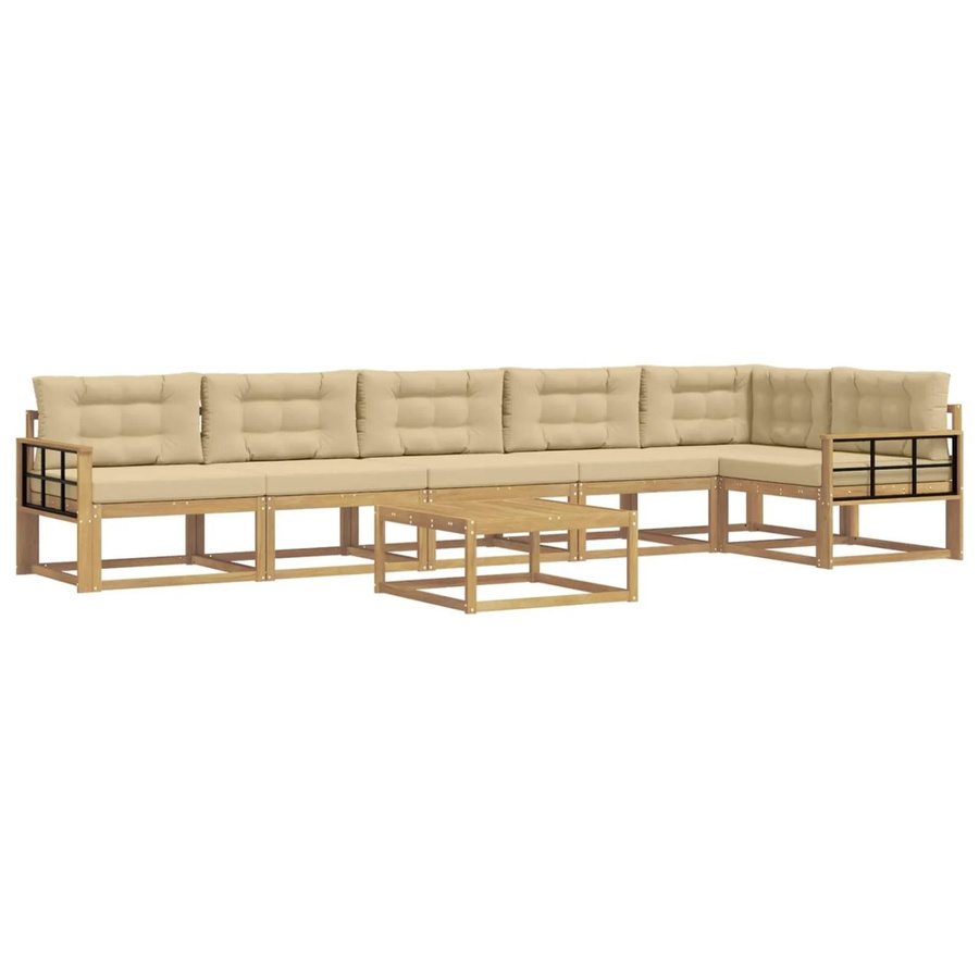 vidaXL Outdoor-Sofagarnitur aus Akazienholz in L-Form mit 7 Teilen, Weiß und Beige, B/T/H: 79 x 79 x 37 cm - Bild 2