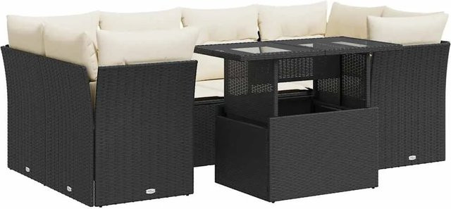 vidaXL 7-teilige Garten-Sofagarnitur aus Poly-Rattan mit Kissen in Schwarz-Creme - Bild 1