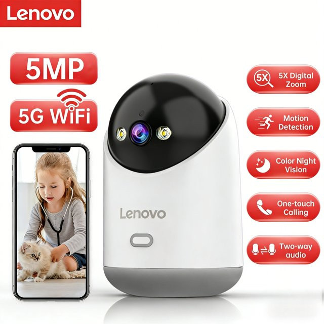 Lenovo Smarte 5MP 5G WLAN IP-Babyüberwachungskamera mit Farbnachtsicht und Auto-Tracking in Weiß - Bild 1