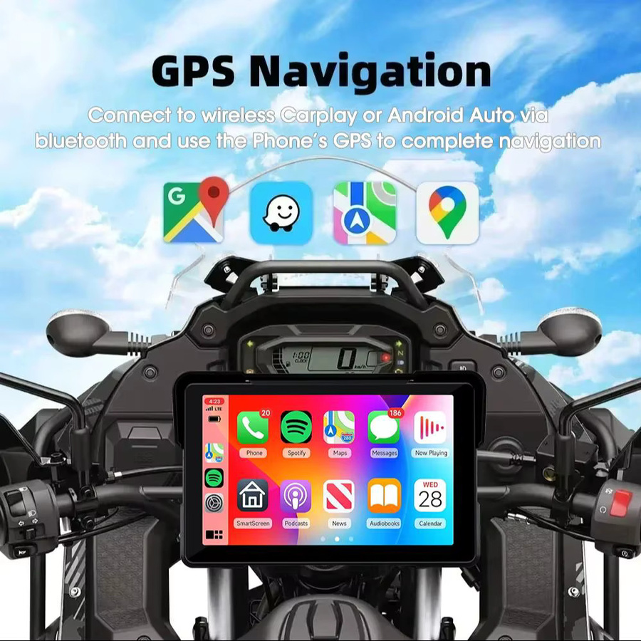 Jansite Tragbares Carplay Motorrad-Navigationsgerät mit GPS und DVR, IPX7-wasserdichtes LCD-Display für kabelloses CarPlay und Android Auto, Schwarz, 5/7 Zoll - Bild 4