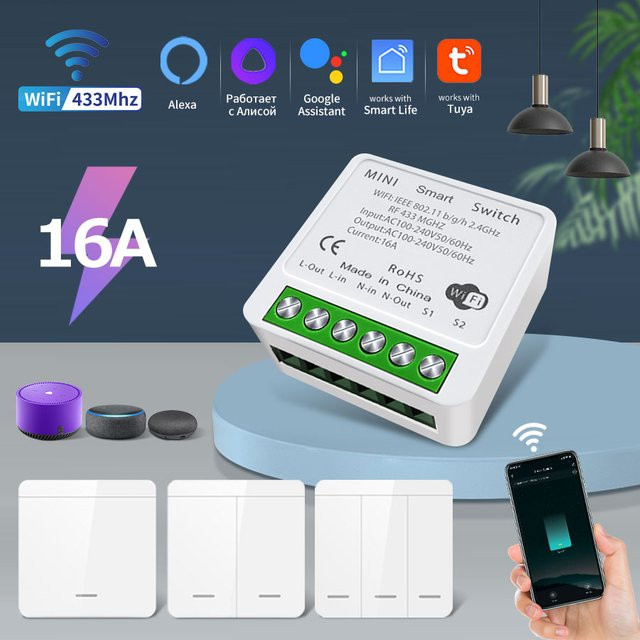 GGBEE Tuya Smart WiFi Wand Schalter, weißer RF 433MHz Smart Switch mit Sprachsteuerung über Alexa und Google Assistant via Smart Life App - Bild 1