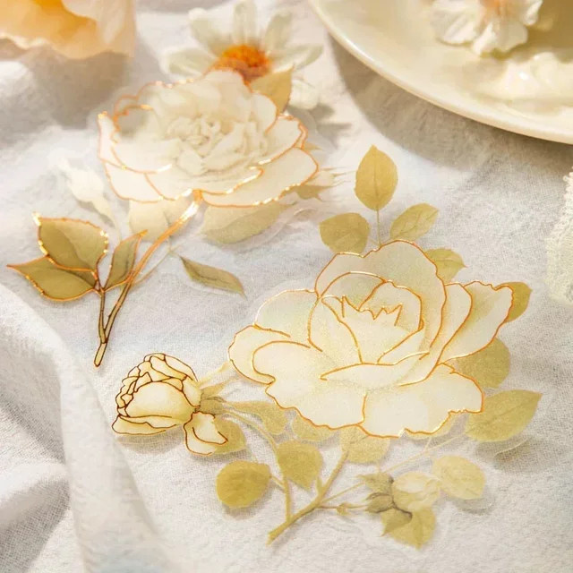 20 Stück Dekoratives Blumenzubehör Set von leaffei mit Rosen und Gänseblümchen als Aufkleber für Geschenke und Sammelalben, Mehrfarbig, B: 14,7 cm, H: 9,0 cm - Bild 1