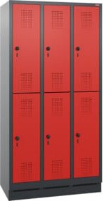 STIER Garderobenschrank doppelstöckig mit 3 Abteilen aus Metall, Anthrazitgrau/Rot, H x B x T: 180 x 90 x 50 cm - Bild 1