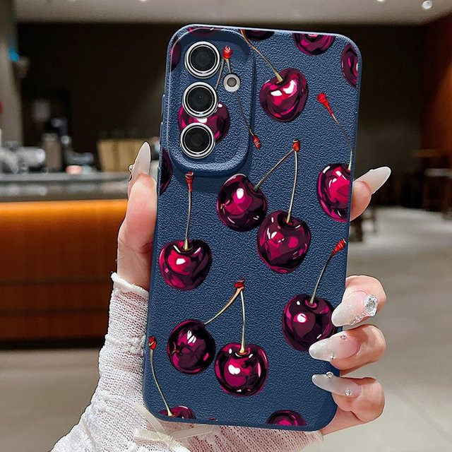 Handyhülle mit Kirschmuster für Samsung Galaxy A57 A56 A55 A54 A37 A36 A26 A25 A17 A16 A15 5G in Multicolour mit weicher TPU Lederstruktur - Bild 1