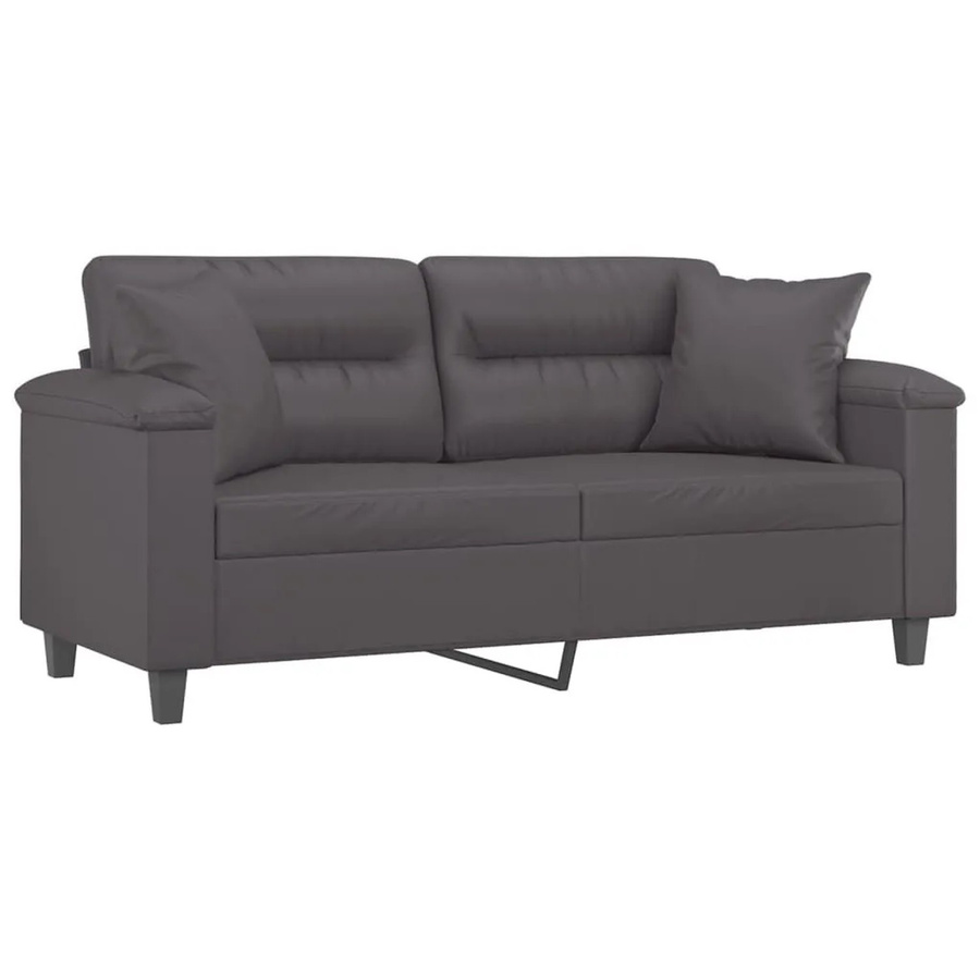 vidaXL 2-Sitzer-Sofa in Grau aus Kunstleder mit Zierkissen und Metallrahmen, Breite: 140 cm, Tiefe: 80 cm, Höhe: 77 cm - Bild 2