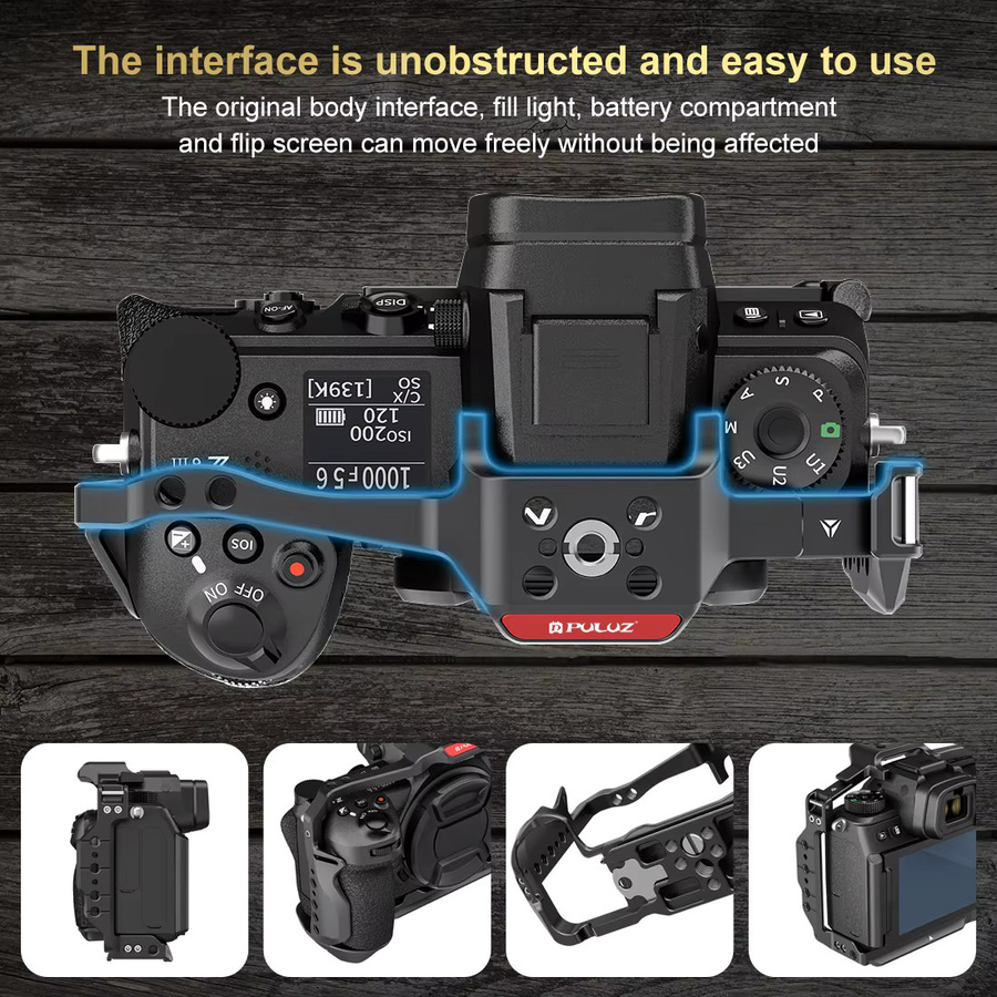 PULUZ Metall-Videokamerakäfig für Nikon Z6III und Nikon Z6II in Schwarz als Gehäusehalterung und Kamerastabilisator - Bild 3
