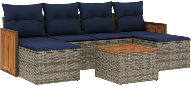 vidaXL 7-tlg. Gartensofa-Set aus Polyrattan in Grau mit Kissen und Metallgestell für Terrasse und Garten - Bild 1
