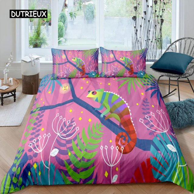 Binchi Outdoor Product Chamäleon Bettbezug Set mit 3D Wildtier Motiv in Grün, Einzelbettwäsche aus Polyester für Kinder, B/H: 135 x 200 cm - Bild 1