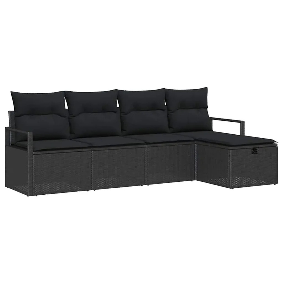 vidaXL 5-teiliges Garten-Sofa-Set aus Poly Rattan mit Kissen in Schwarz - Bild 2