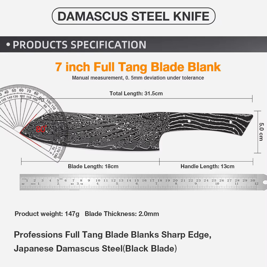 Xituo Santoku-Messer aus Damaststahl mit schwarzer Klinge, Full Tang, 20,3 cm - Bild 2