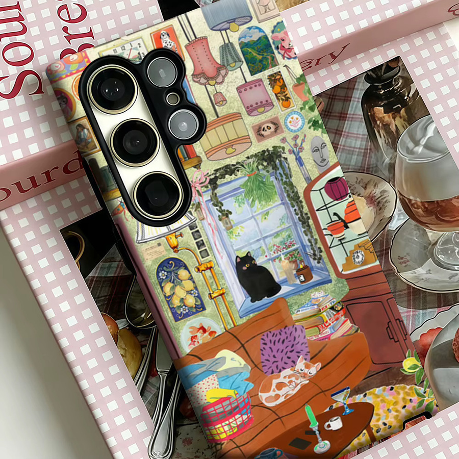 Samsung Galaxy S25 Ultra S24 S23 Ultra Plus Handyhülle Vintage Curio Parlor Katzen Design Stoßfeste Doppelschicht Rückabdeckung Multicolor - Bild 4