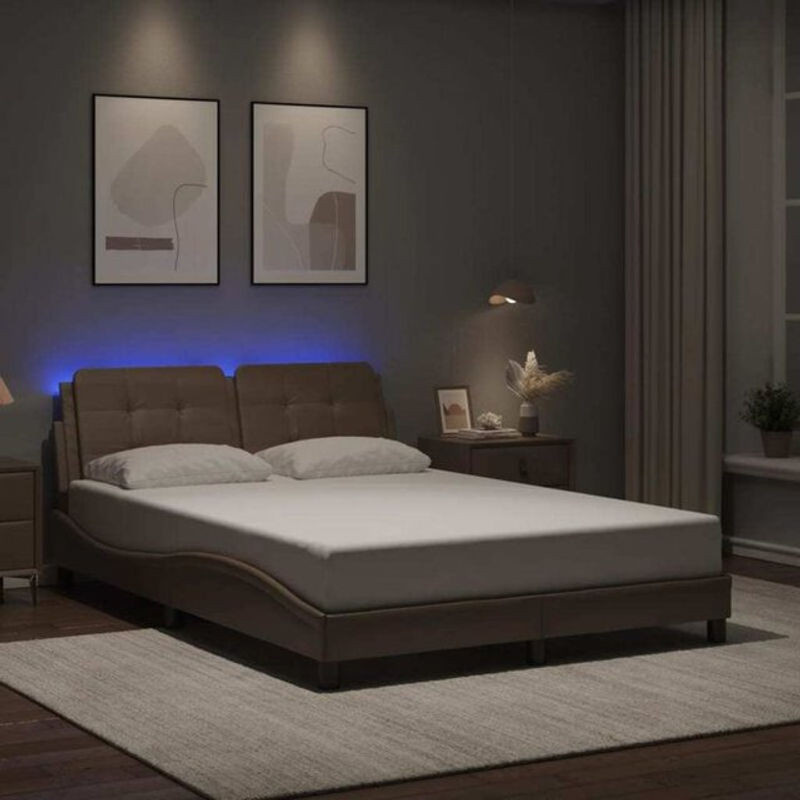 Modernes Polsterbett Zadar von vidaxl mit LED-Beleuchtung aus Kunstleder in Braun, B/T/H: 140 x 190 cm - Bild 1