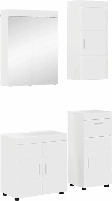 vidaXL Badezimmermöbel-Set TULUM in Hochglanz Weiß aus Holzwerkstoff mit Spiegelschrank, Waschbeckenunterschrank und Hängeschrank - Bild 1