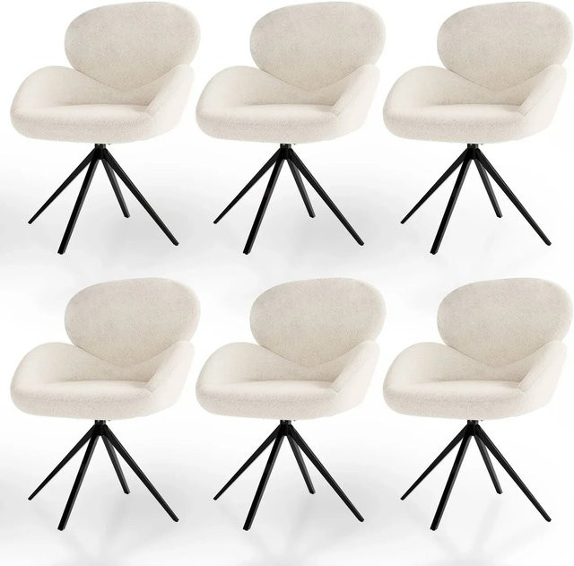 Juskys Drehstuhl Albano 6er Set aus Bouclé-Stoff in Beige, 360 Grad drehbar und modern gestaltet - Bild 1
