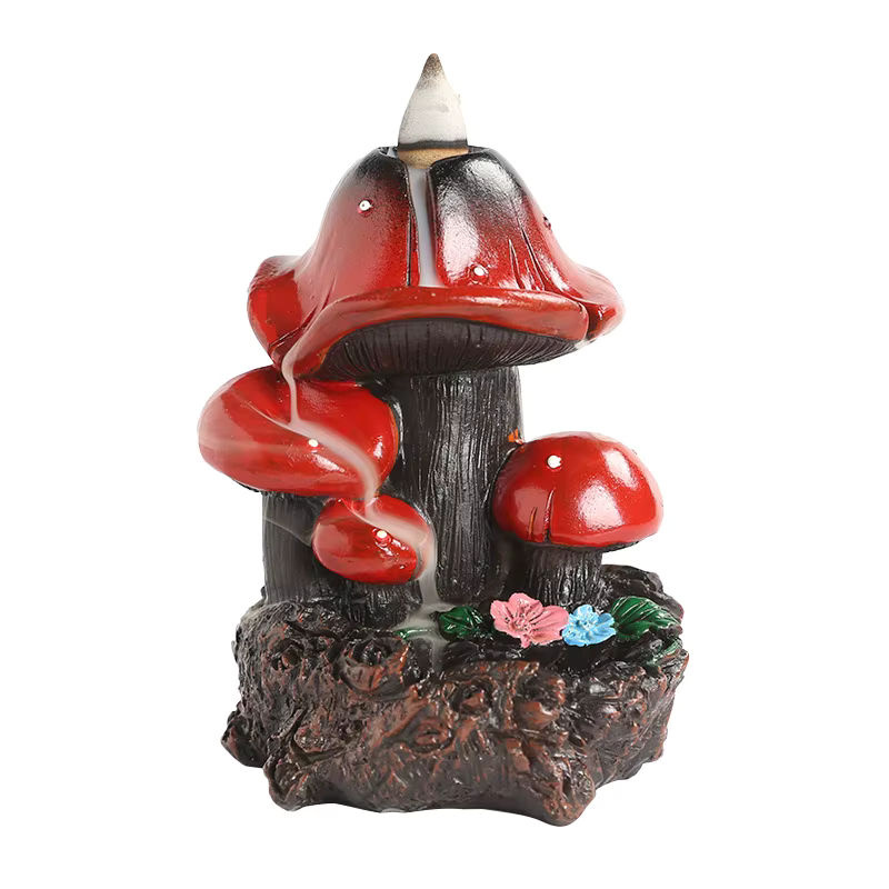 MINIDEAL Harz-Pilz-Wasserfall-Rückfluss-Räuchergefäß mit Blumen und Teich-Design in Rot - Bild 4