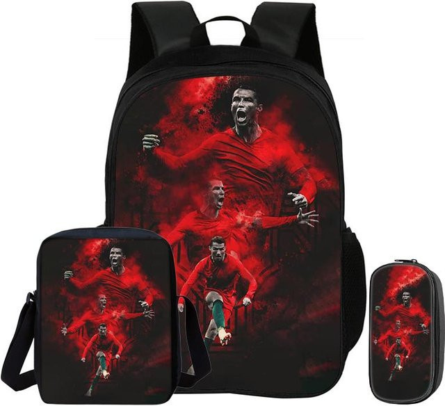 3-teiliges CR Fußballstar Set aus Nylon mit Rucksack, Schultasche und Federmäppchen in Rot - Bild 1
